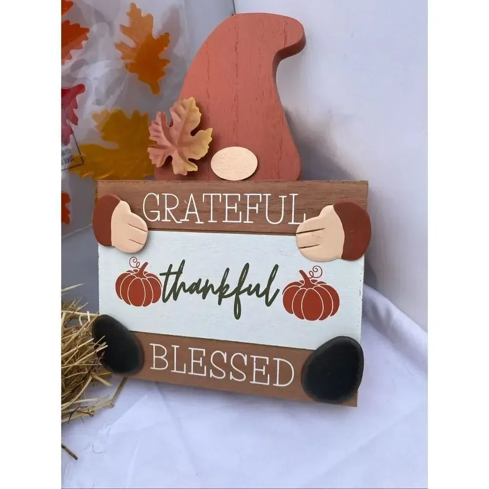 🍂 Fall Harvest Gnome Décor Bundle – Light-Up Plush, Wooden Sign & Gel Window Cl